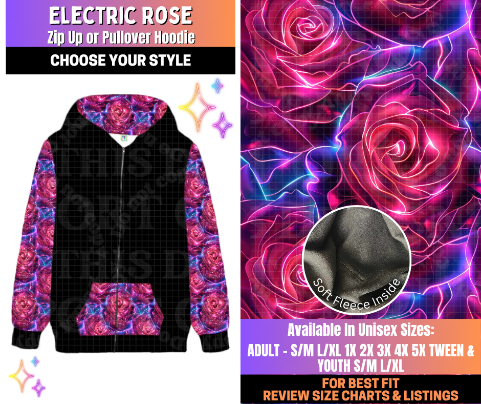 Preorder! Closes 12/10. ETA March. Electric Rose Zip-Up or Pullover Hoodie