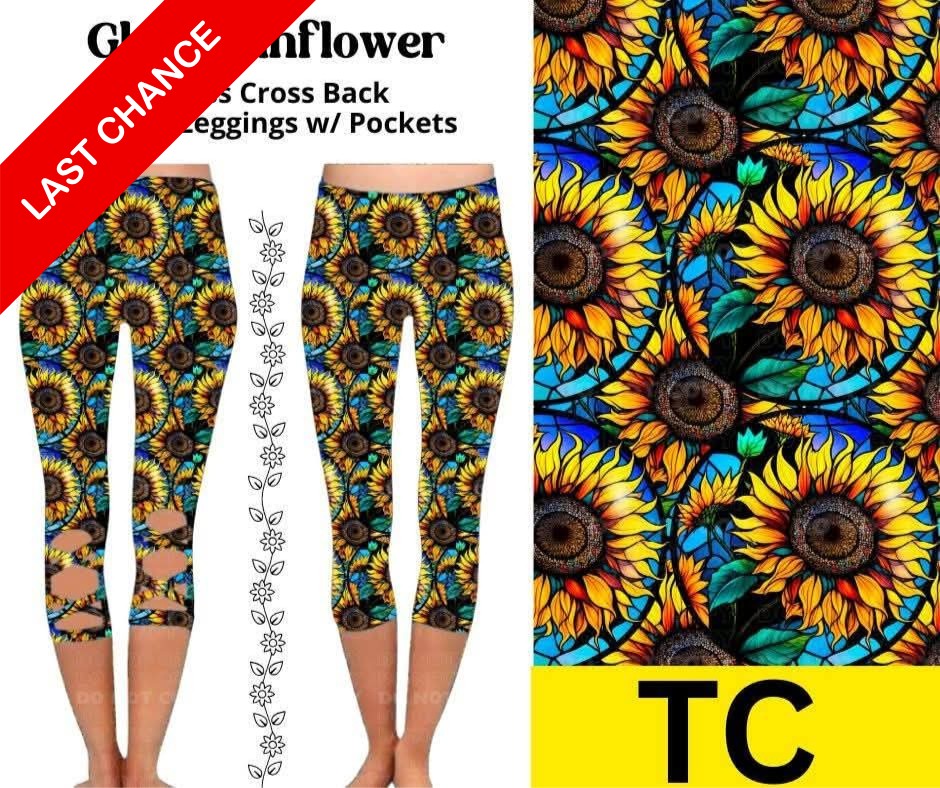 Glass Sunflower Criss Cross Capri w/ Pockets