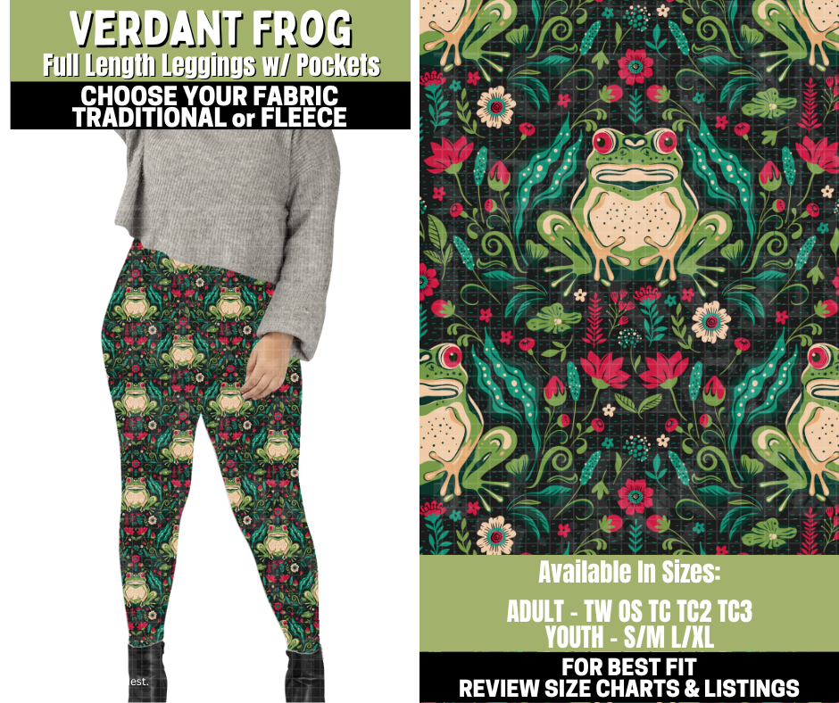 Preorder! Closes 11/6. ETA Jan. Verdant Frog Leggings Choose Fleece or Traditional