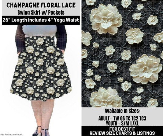 Preorder! Closes 10/6. ETA Dec. Champagne Floral Lace Swing Skirt