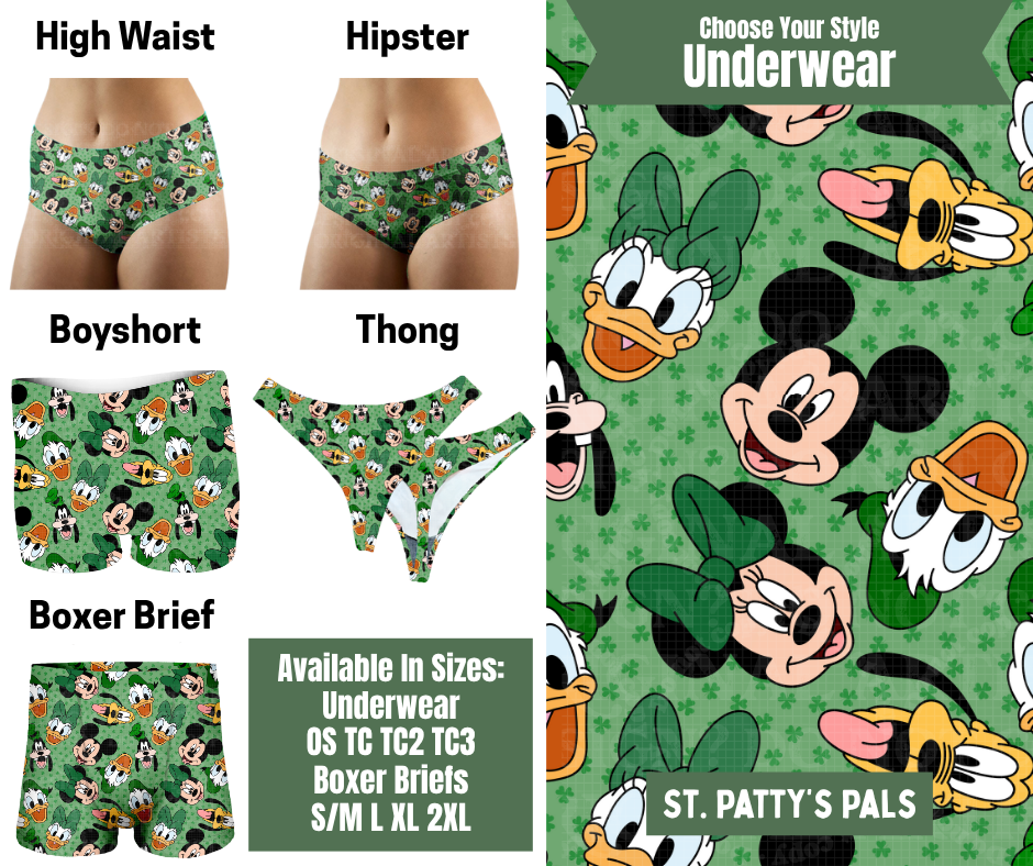 Preorder! Closes 11/24. ETA Jan. St. Patty's Pals Hipster, High Waist, Boyshort, & Thong Underwear & Boxer Briefs