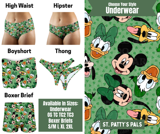 Preorder! Closes 11/24. ETA Jan. St. Patty's Pals Hipster, High Waist, Boyshort, & Thong Underwear & Boxer Briefs