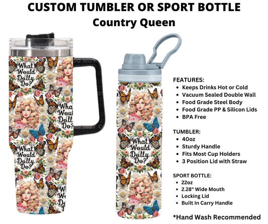 Country Queen Custom Tumbler or Sport Bottle - Alonna's Legging Land