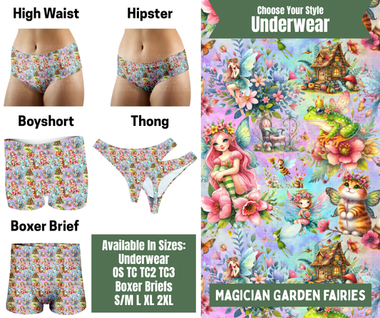 Preorder! Closes 11/24. ETA Jan. Magician Garden Fairies Hipster, High Waist, Boyshort, & Thong Underwear & Boxer Briefs