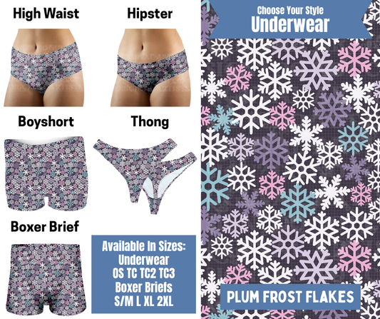 Preorder! Closes 8/26. ETA Nov. Plum Frost Flakes Hipster, High Waist, Boyshort, & Thong Underwear & Boxer Briefs
