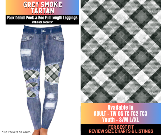 Preorder! Closes 10/16. ETA Jan. Grey Smoke Tartan Full Length Faux Denim Peekaboo