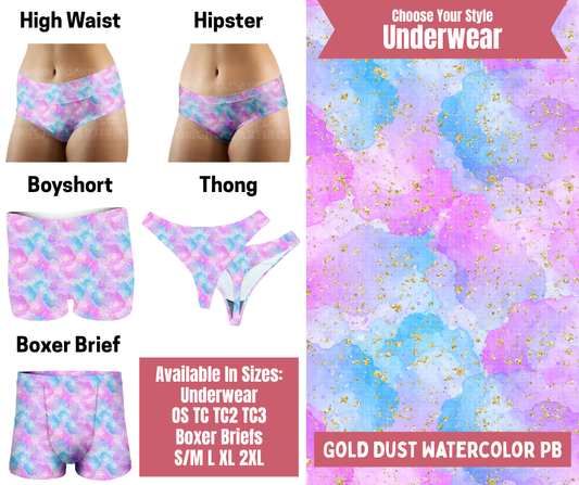 Preorder! Closes 9/29. ETA Dec. Gold Dust Watercolor PB Hipster, High Waist, Boyshort, & Thong Underwear & Boxer Briefs