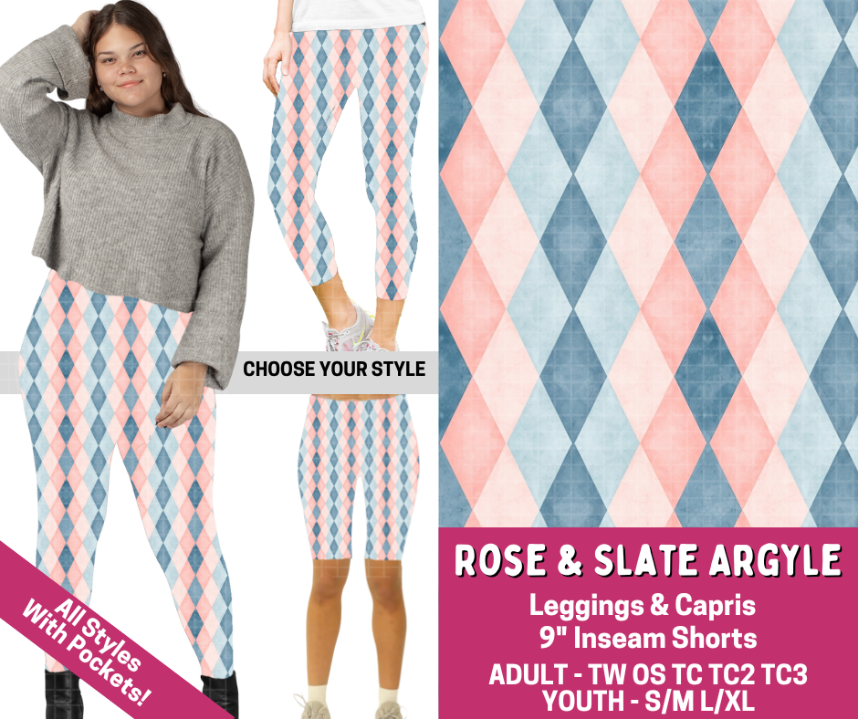 Preorder! Closes 3/2. ETA June. Rose & Slate Argyle Combo Legging Lengths