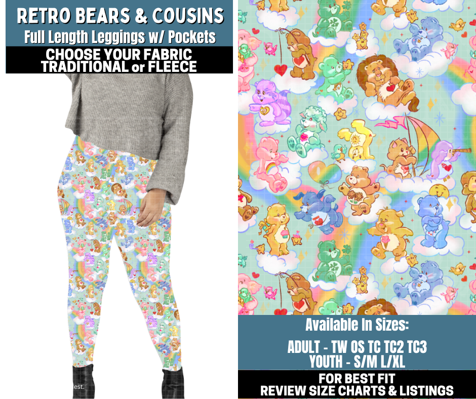 Preorder! Closes 10/13. ETA Jan. Retro Bears & Cousins Leggings Choose Fleece or Traditional