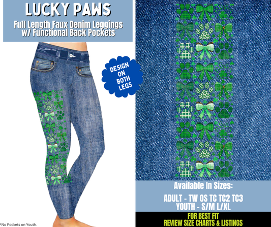 Preorder! Closes 12/15. ETA March. Lucky Paws Full Length Faux Denim w/ Side Leg Designs