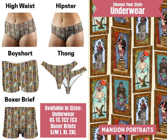 Preorder! Closes 9/29. ETA Dec. Mansion Portraits Hipster, High Waist, Boyshort, & Thong Underwear & Boxer Briefs