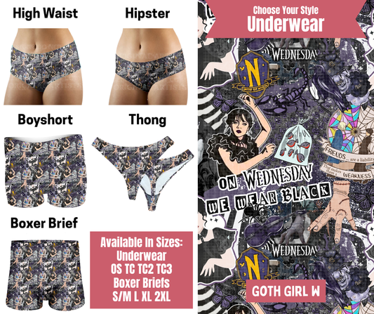 Preorder! Closes 9/29. ETA Dec. Goth Girl W Hipster, High Waist, Boyshort, & Thong Underwear & Boxer Briefs