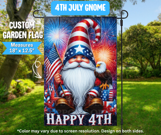 Preorder! Closes 3/9. ETA June. 4th July Gnome Garden Flag