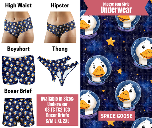 Preorder! Closes 9/29. ETA Dec. Space Goose Hipster, High Waist, Boyshort, & Thong Underwear & Boxer Briefs