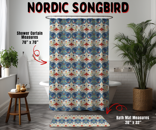 Preorder! Closes 9/2. ETA Dec. Nordic Songbird Custom Shower Curtain and/or Bath Mat