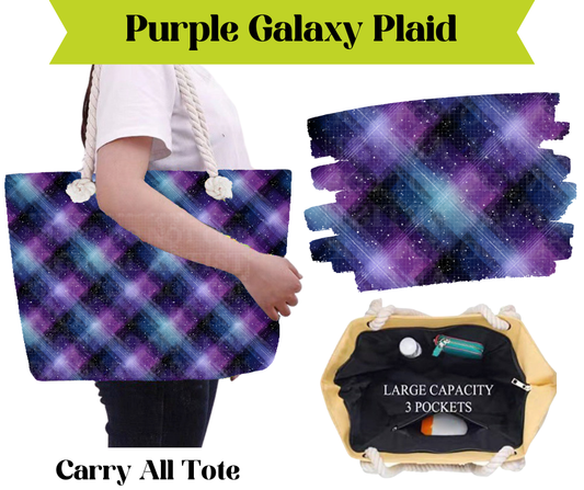 Preorder! Closes 3/16. ETA May. Purple Galaxy Plaid Carry All Tote