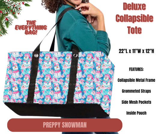 Preorder! Closes 9/1. ETA Dec. Preppy Snowman Collapsible Tote