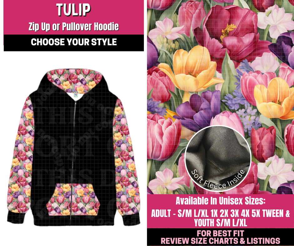 Preorder! Closes 12/31. ETA March. Tulip Full Length Zip-Up or Pullover Hoodie
