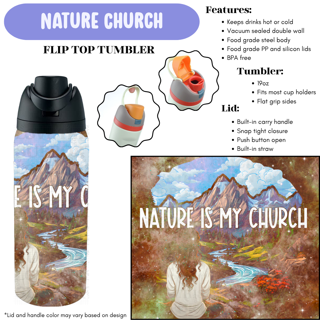 Preorder! Closes 12/11. ETA Feb. Nature Church Flip Top Tumbler