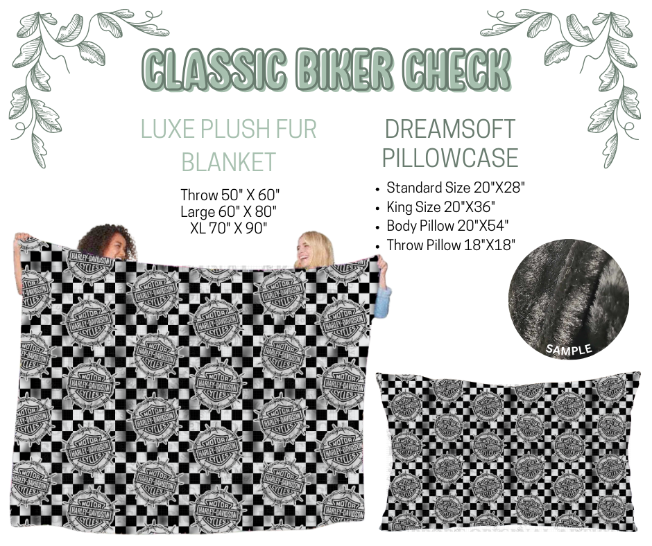 Preorder! Closes 10/9. ETA Dec. Classic Biker Check Luxe Plush Fur Blanket and/or DreamSoft Pillowcase