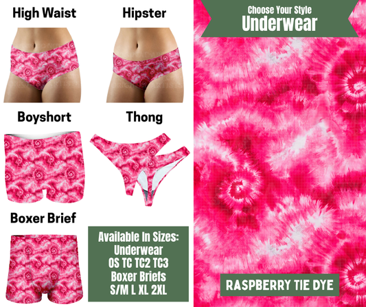 Preorder! Closes 11/24. ETA Jan. Raspberry Tie Dye Hipster, High Waist, Boyshort, & Thong Underwear & Boxer Briefs