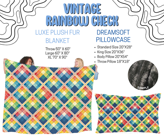 Preorder! Closes 4/29. ETA July. Vintage Rainbow Check Luxe Plush Fur Blanket and/or DreamSoft Pillowcase