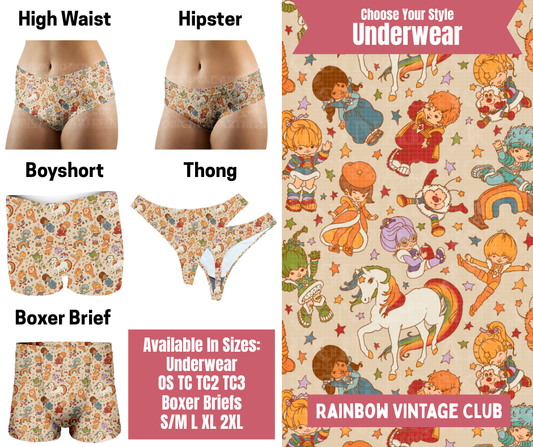 Preorder! Closes 9/29. ETA Dec. Rainbow Vintage Club Hipster, High Waist, Boyshort, & Thong Underwear & Boxer Briefs