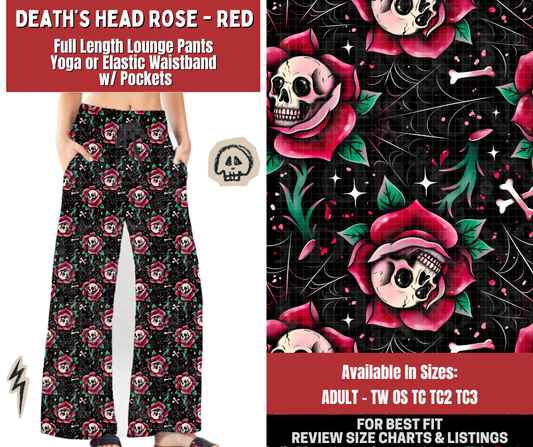Preorder! Closes 12/22. ETA March. Death's Head Rose - Red Full Length Lounge Pants