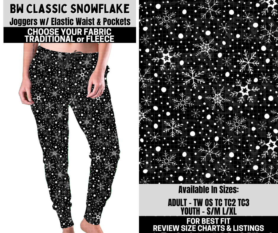 Preorder! Closes 10/6. ETA Dec. BW Classic Snowflake Joggers Choose Fleece or Traditional