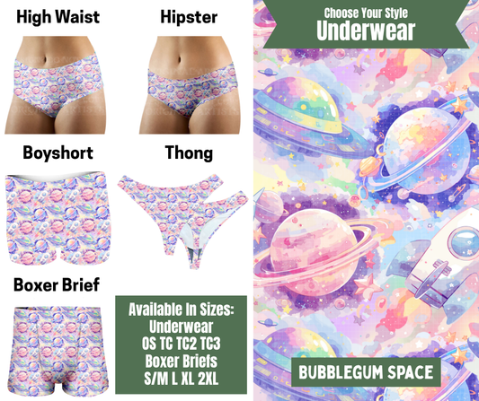 Preorder! Closes 11/24. ETA Jan. Bubblegum Space Hipster, High Waist, Boyshort, & Thong Underwear & Boxer Briefs