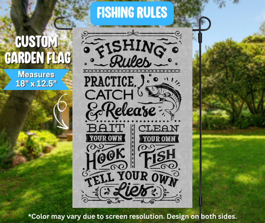 Preorder! Closes 3/9. ETA June. Fishing Rules Garden Flag