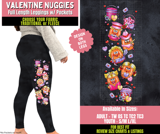 Preorder! Closes 11/20. ETA Jan. Valentine Nuggies Watercolor Leggings w/ Side Leg Designs Choose Fleece or Traditional