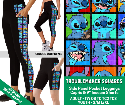 Preorder! Closes 2/18. ETA May. Troublemaker Squares Combo Side Panel Legging Lengths - Alonna's Legging Land