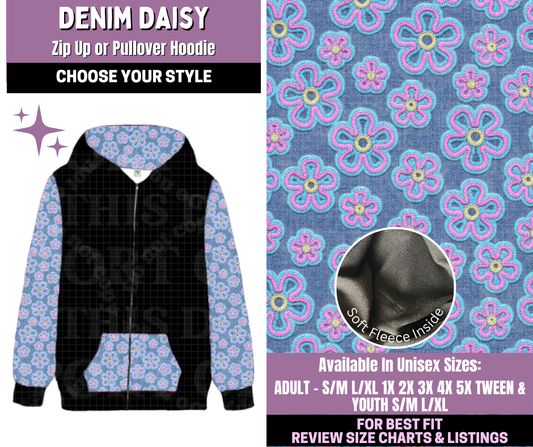 Preorder! Closes 1/14. ETA April. Denim Daisy Zip-Up or Pullover Hoodie
