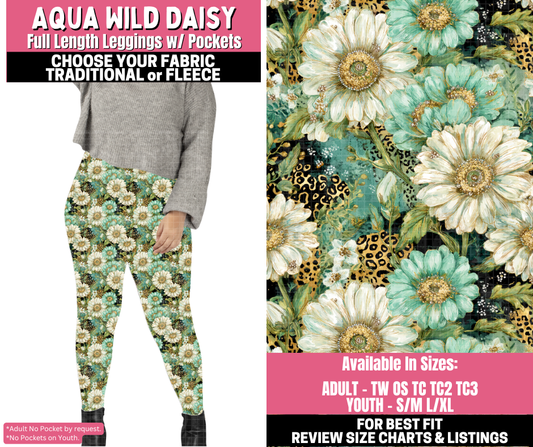 Preorder! Closes 11/19. ETA Jan. Aqua Wild Daisy Leggings Choose Fleece or Traditional