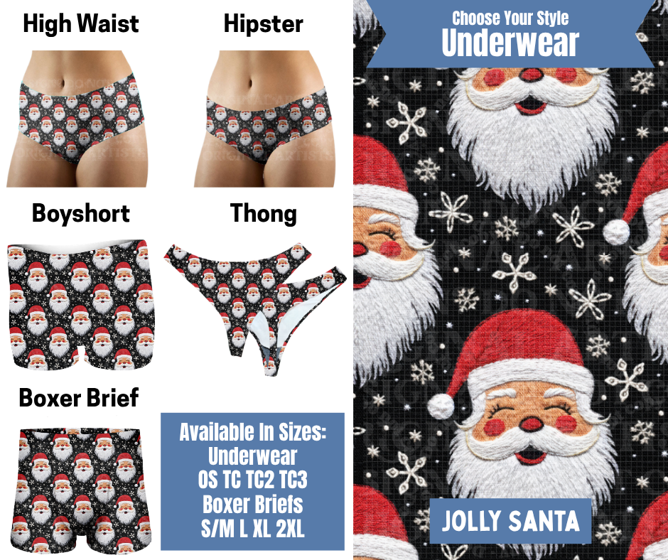 Preorder! Closes 8/26. ETA Nov. Jolly Santa Hipster, High Waist, Boyshort, & Thong Underwear & Boxer Briefs