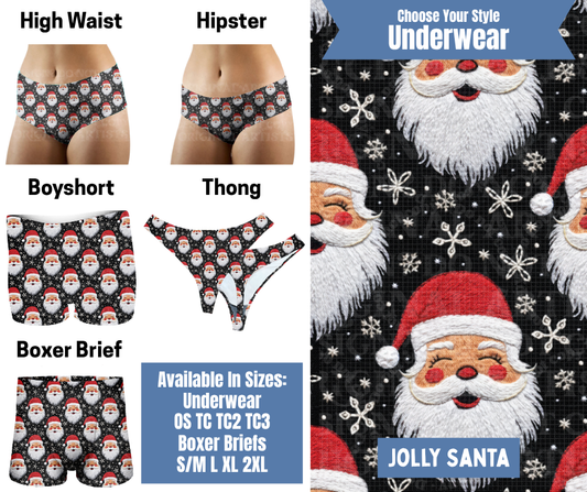 Preorder! Closes 8/26. ETA Nov. Jolly Santa Hipster, High Waist, Boyshort, & Thong Underwear & Boxer Briefs
