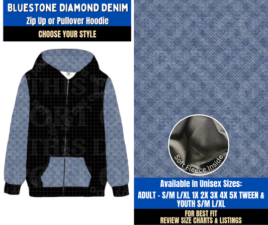 Preorder! Closes 9/16. ETA Dec. Bluestone Diamond Denim Zip-Up or Pullover Hoodie