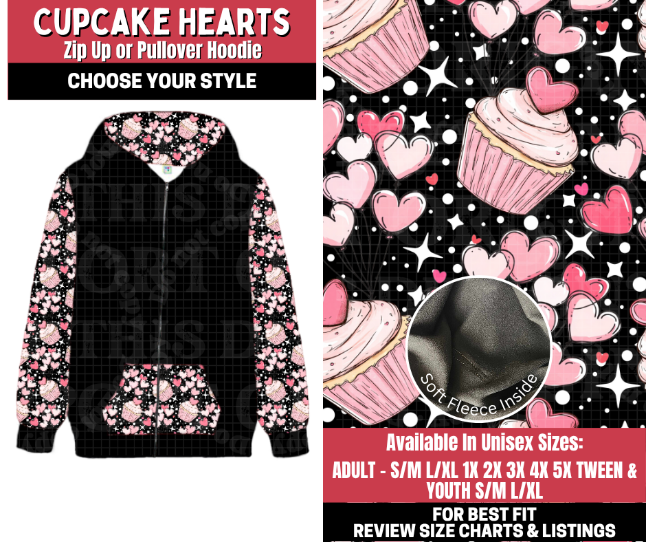 Preorder! Closes 11/13. ETA Jan. Cupcake Hearts Zip-Up or Pullover Hoodie