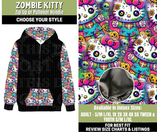 Preorder! Closes 11/6. ETA Jan. Zombie Kitty Zip-Up or Pullover Hoodie