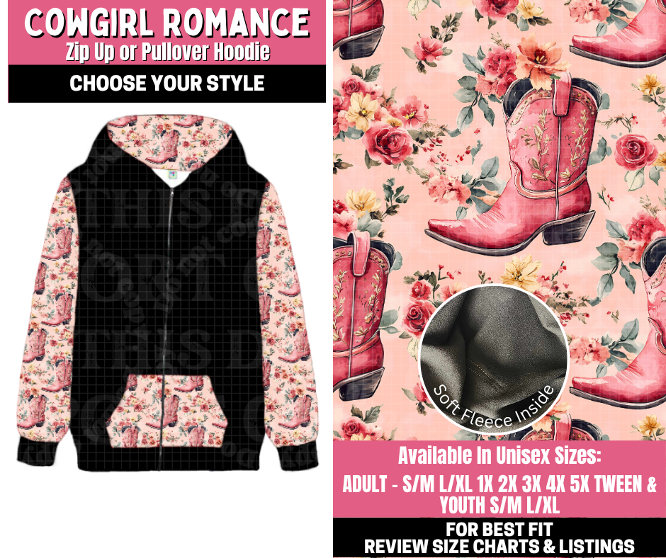Preorder! Closes 11/19. ETA Jan. Cowgirl Romance Zip-Up or Pullover Hoodie