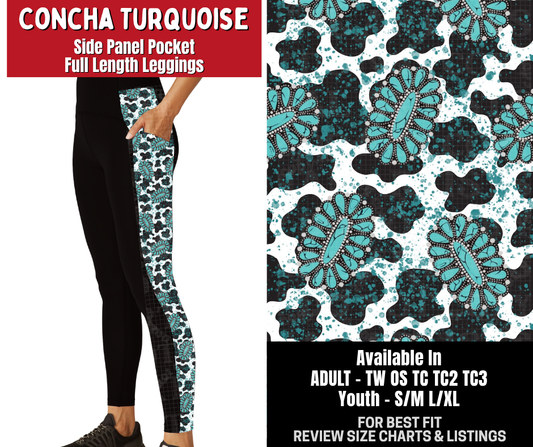 Preorder! Closes 10/26. ETA Jan. Concha Turquoise Side Panel Pocket Full Length Leggings
