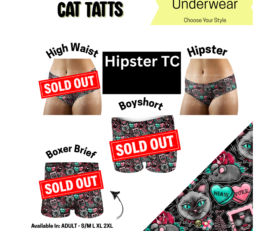Cat Tatts Hipster, Boyshort Underwear