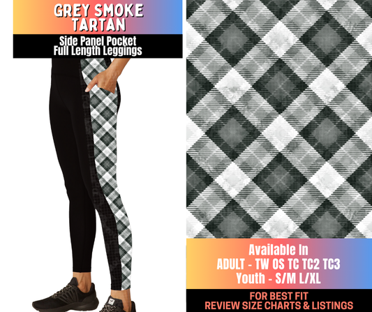 Preorder! Closes 10/16. ETA Jan. Grey Smoke Tartan Side Panel Pocket Full Length Leggings