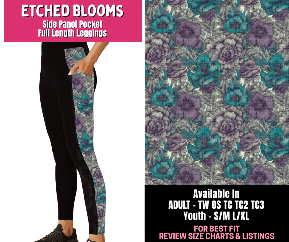 Preorder! Closes 1/1. ETA March. Etched Blooms Side Panel Pocket Full Length Leggings