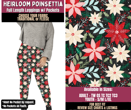 Preorder! Closes 8/27. ETA Nov. Heirloom Poinsettia Leggings Choose Fleece or Traditional
