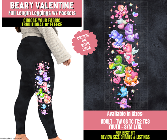 Preorder! Closes 11/20. ETA Jan. Beary Valentine Watercolor Leggings w/ Side Leg Designs Choose Fleece or Traditional