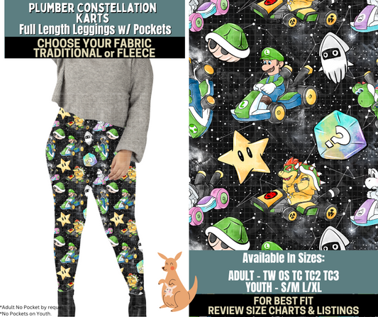 Preorder! Closes 10/2. ETA Dec. Plumber Constellations Karts Leggings Choose Fleece or Traditional