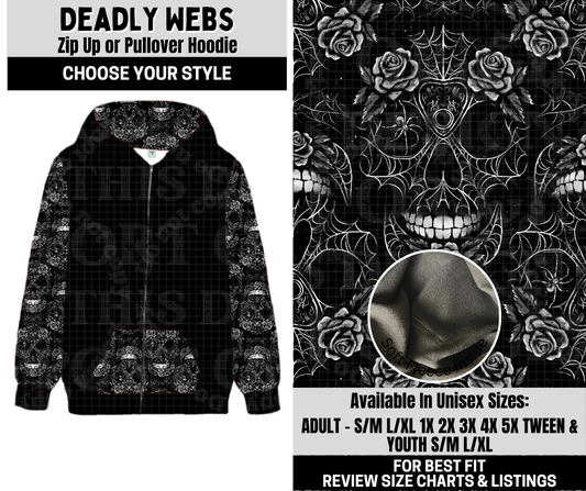 Preorder! Closes 10/6. ETA Dec. Deadly Webs Zip-Up or Pullover Hoodie