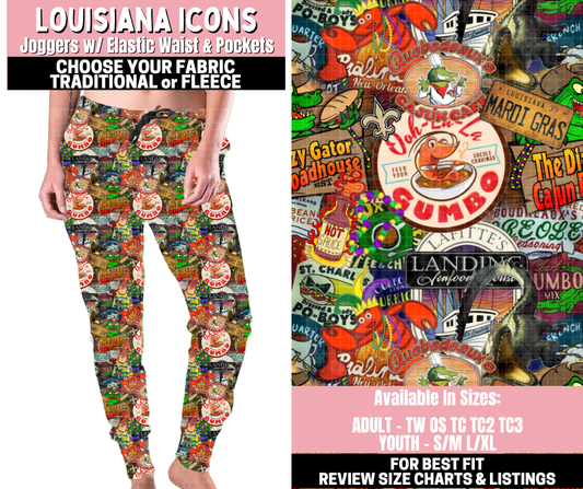Preorder! Closes 11/12. ETA Jan. Louisiana Icons Joggers Choose Fleece or Traditional
